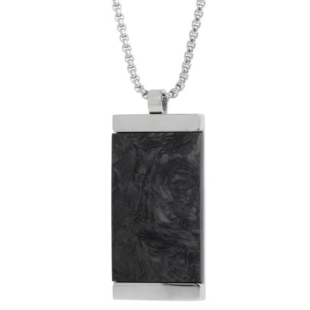 BIG Jewelry Co Men's Stainless Steel and Carbon Fiber Tag Pendant Necklace