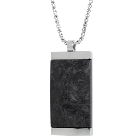 BIG Jewelry Co Men's Stainless Steel and Carbon Fiber Tag Pendant Necklace