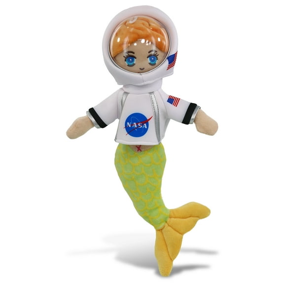 DolliBu Green Mermaid Astronaut Plush Toy - Super Soft Astronaut Stuffed Animal Plush with Space Helmet and NASA Astronaut Suit, Cute Spaceman Doll Decor for Girls and Boys - 14 Inch