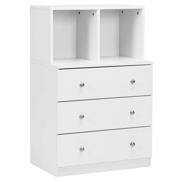 Gymax 3 Drawer Dresser W/ Cubbies Storage Chest for Bedroom Living Room White