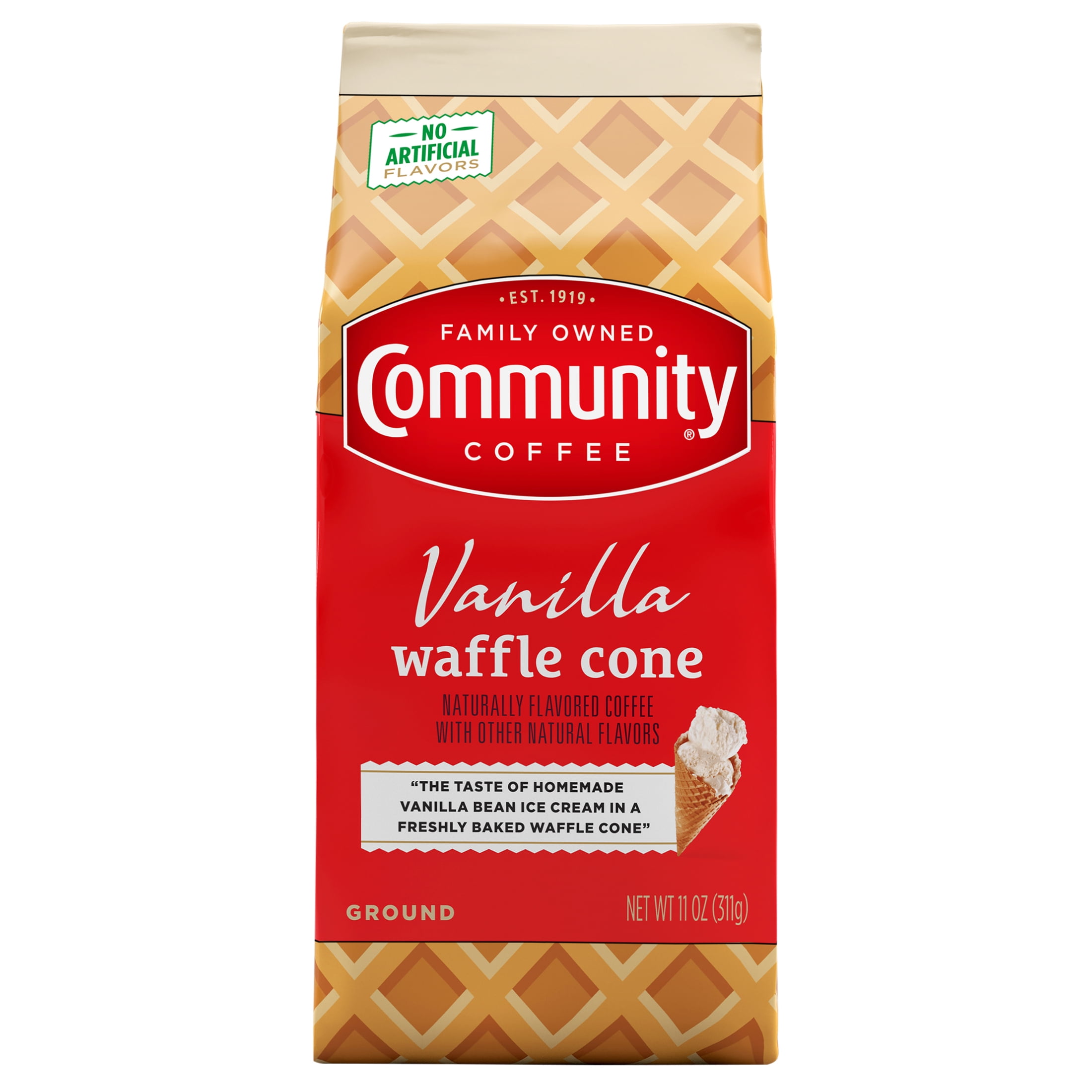 Community Coffee Vanilla Waffle Cone Flavored Coffee, 11 Oz, Bag