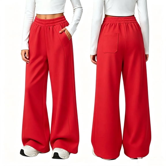 Pantalones deportivos de felpa para niños y niñas, cintura elástica, bolsillos laterales, puños ajustables, pernera ancha, color liso, de 5 a 15 años.