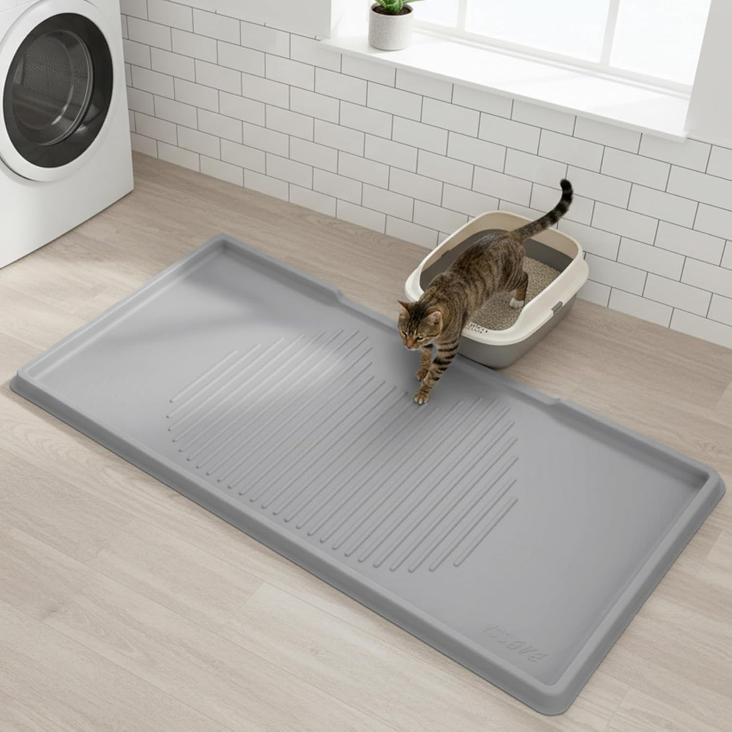 Cat Litter Mat 54" x 27.5" XXL, Extra Large Silicone Mat for Litter Box, 1.38" Raised Edge Urine Proof Litter Trapping Mat Pad for Scatter Control, Soft on Kitty Paws, Protect Floor (Grey)
