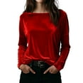 thumbnail image 2 of Roncen Chandails en Molleton en Velours pour Femmes Col Rond Manches Longues Décontracté Chandail Doux Chaud Hauts en Velours Hiver Printemps, 2 of 6