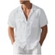 thumbnail image 4 of Ceisia Men's Relaxed Fit Short Sleeve Turndown Collar Slub Linen Shirt with Dual Chest Pockets White XXXL Gifts, 4 of 9