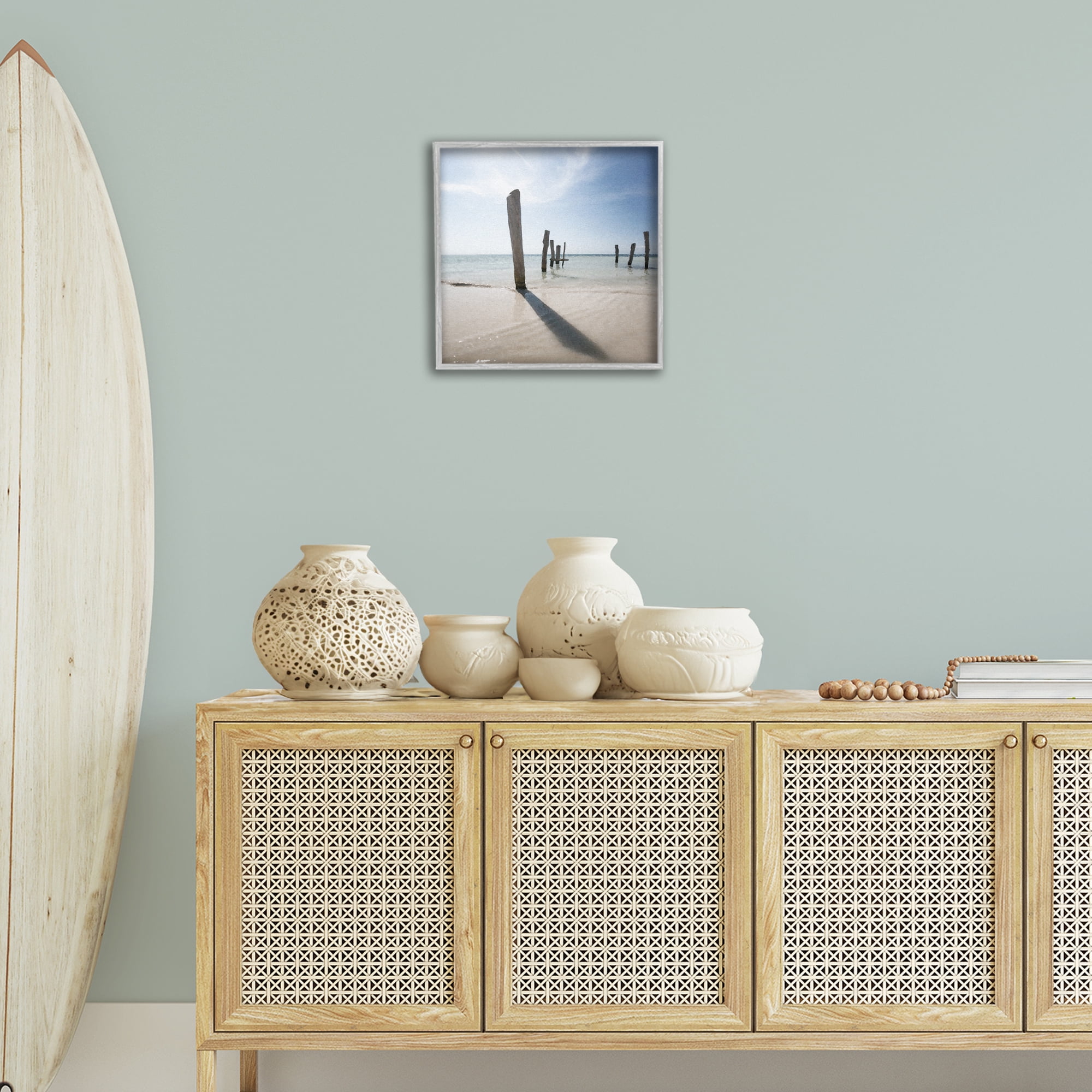 Stupell Industries Eight Beach Posts Coastal Photography Gray Framed Art Print Wall Art, 17 x 17