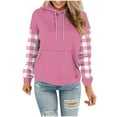 thumbnail image 3 of YOIAVAIOY Womens Color Block Hoodies Checkered Sleeves Hooded Sweatshirt Trendy Casual Pullover Hoodie with Kangaroo Pocket Pink XXXL, 3 of 6