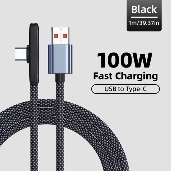 100W Fast Charging USB-C Cable with Right-Angle Connector - 90° Elbow, 80W+ Power Delivery, 3A High Current, 6ft Length, Compatible with for 16/15/14/13/12/11 Pro Max, for ,