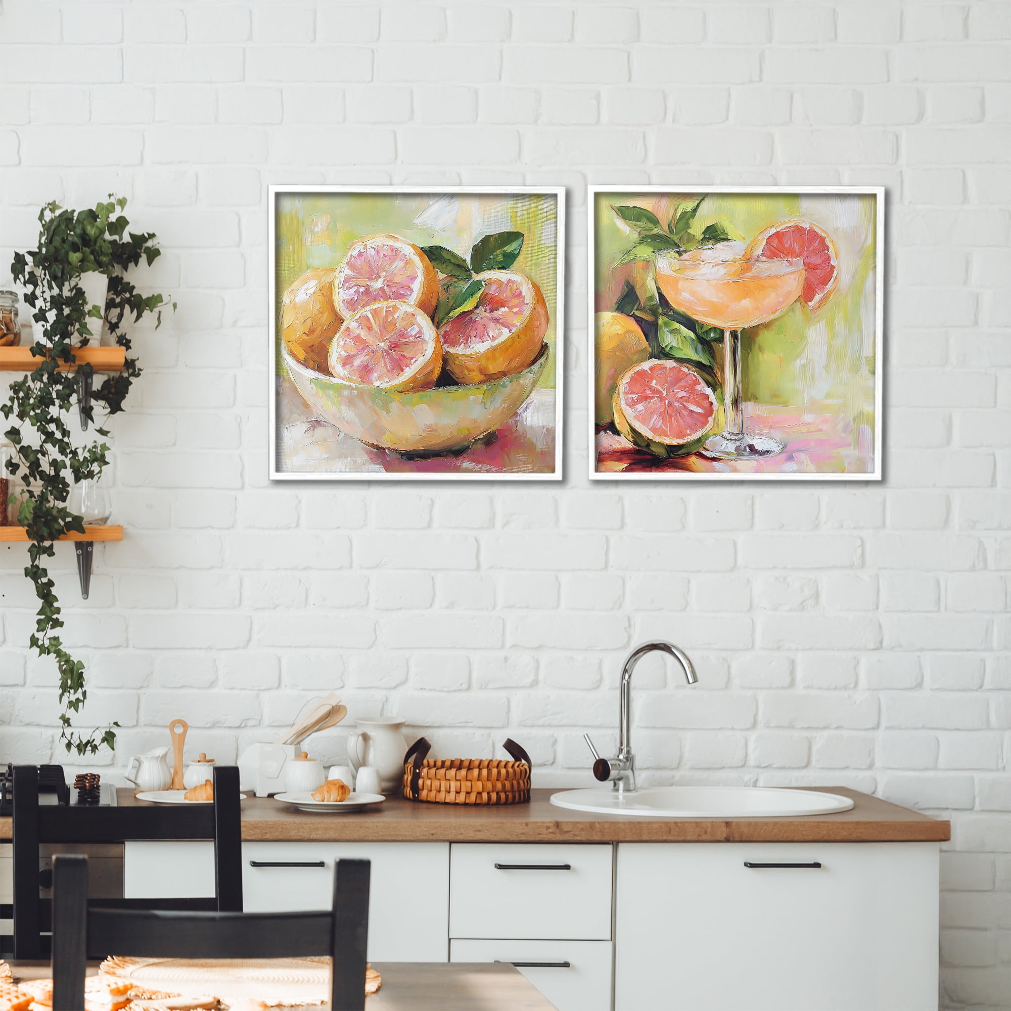 Stupell Industries Grapefruit Bowl & Cocktail 2 Piece White Framed Giclee Art Set, design by Riley B