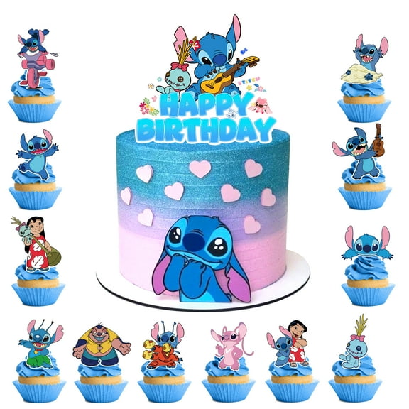 Cartoon Cake Decoration Set, 25 Pcs Cartoon Cake Decorations - 1 Big Birthday Cake Decoration & 24 Cupcake Decorations, Boys/Girls Cartoon Birthday Decoration Supplies