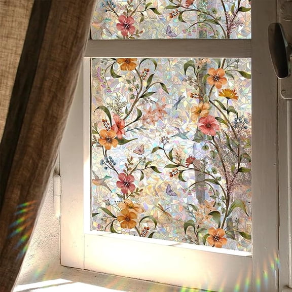 Stained Glass Window Film,Window Privacy Films,Rainbow Glass Decals Stickers for Home Anti UV 17.7" x 40"