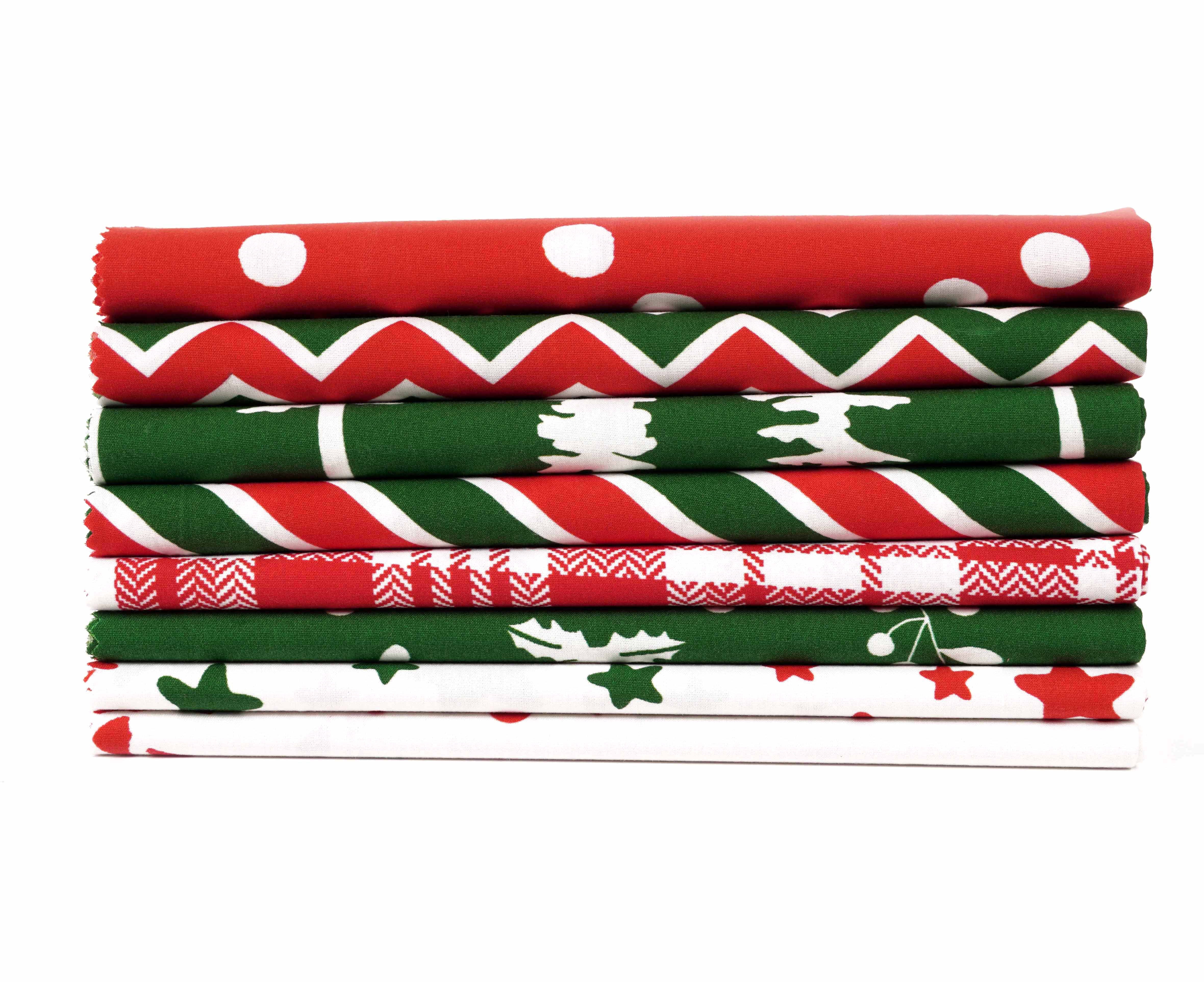 Soimoi 8 Pc Fat Quarter Bundle-ChristmasPrint 18"x 22"DIY Patchwork-100% CottonPre-Cut Quilting Fabric Red- White & Green