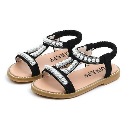

Sehao Children Sneakers Baby Infant Kids Shoes Single Girls Sandals Toddler Princess Pearl Crystal Roman Baby Shoes Kids and Mother Black 29