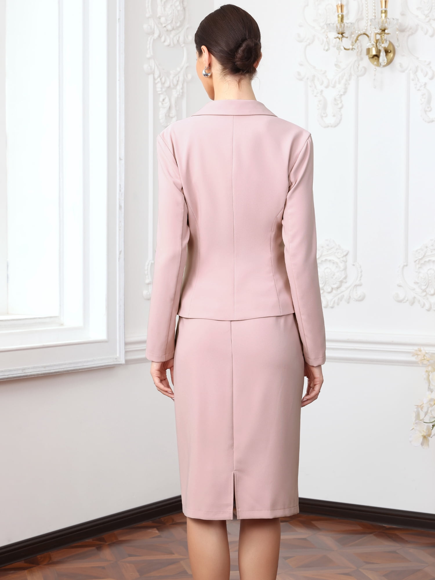 DARING DIVA 2Pcs Women's Long Sleeve Blazer Pencil Skirt Set XL Pink