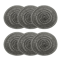Uxcell 6pcs Round Braided Placemats 4" Non-Slip Round Table Mats for Dining Tables Washable Heat Insulation Woven Placemats, Black Grey