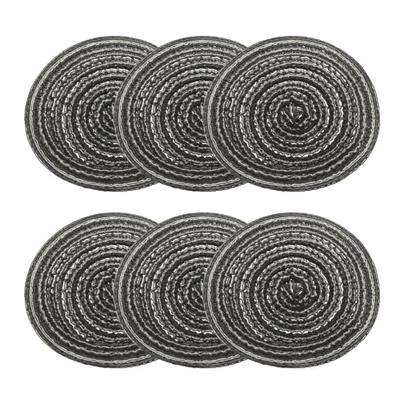 Uxcell 6pcs Round Braided Placemats 4" Non-Slip Round Table Mats for Dining Tables Washable Heat Insulation Woven Placemats, Black Grey