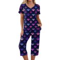 thumbnail image 3 of Women's Pajamas Set Soft V Neck Sleepwear Top and Capri Pj Lounge Sets Cartoon Heart Printed Nighty Plus Size, 3 of 7
