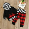 thumbnail image 3 of Newborn Infant Baby 2PCS Outfit Boy Girl Kids Hooded Pullover Striped Top Plaid Pants Clothes 0-24M, 3 of 7