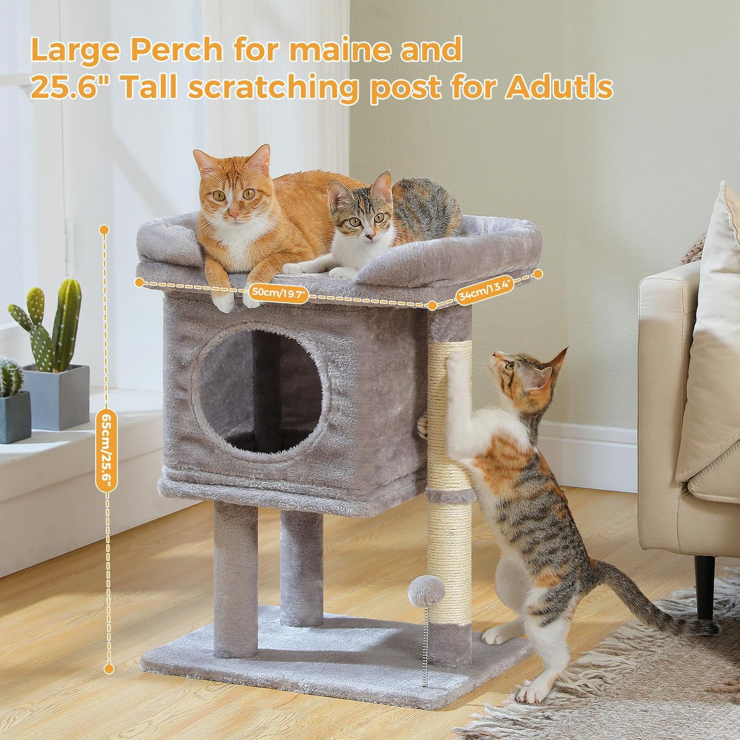 Cat Scratching Post Tower with Removable Bed, Play Ball, and Large Top Scratcher Pad for Kittens and Cats