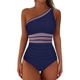 thumbnail image 3 of cocolona One Piece Swimsuit Women Summer Color Block One-shoulder Pleated Bathing Suit Vacation Beach Swimwear, 3 of 6