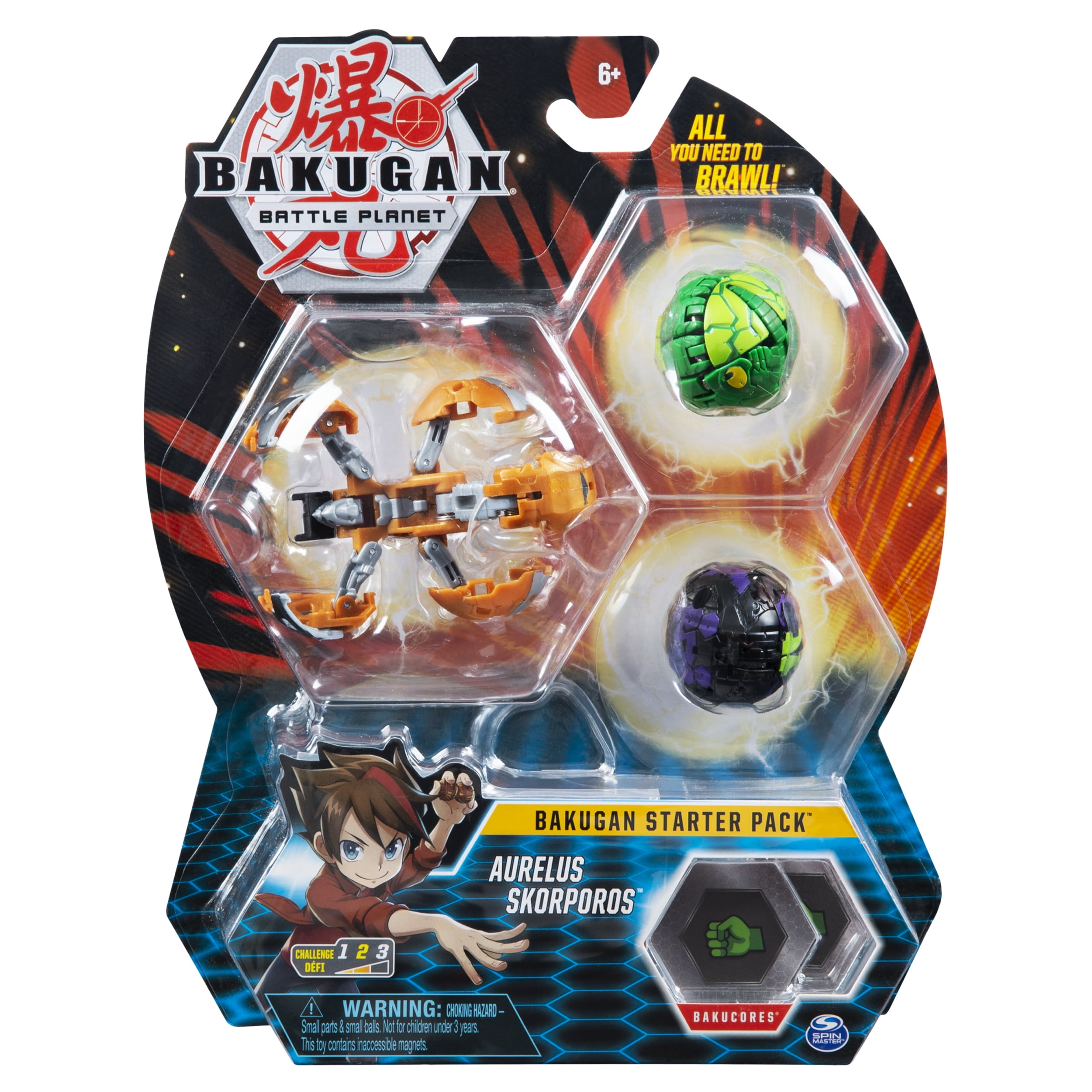 Bakugan Starter Pack 3-Pack, Aurelus Skorporos, Collectible Action Figures, for Ages 6 and Up