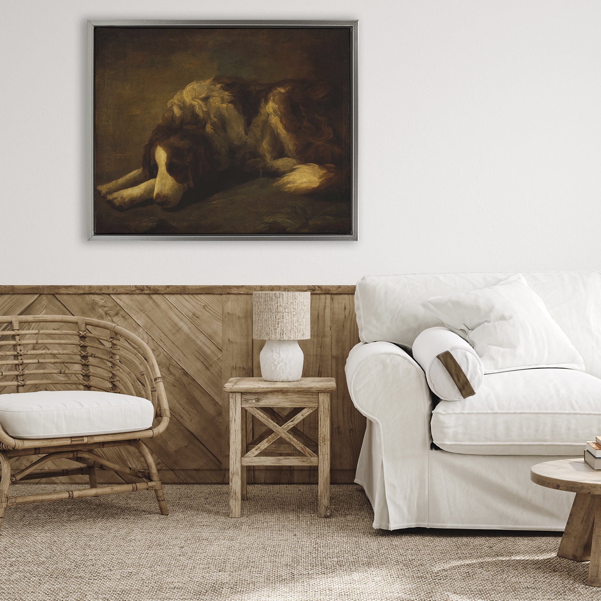 Stupell Industries Dim Lighted Classic Dog Gray Framed Floater Canvas Wall Art, design by Lil' Rue