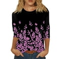 thumbnail image 1 of moda de verano para mujer casual manga de siete cuartos estampado floral cuello alto jersey top rosa / m, 1 of 4