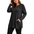 thumbnail image 5 of Plus Size Women's Tunic Tops Ribbed Knit Crewneck Long Sleeve Side Split Fall Soft Brushed Stretchy Relaxed Sweater XL-5XL, 5 of 7