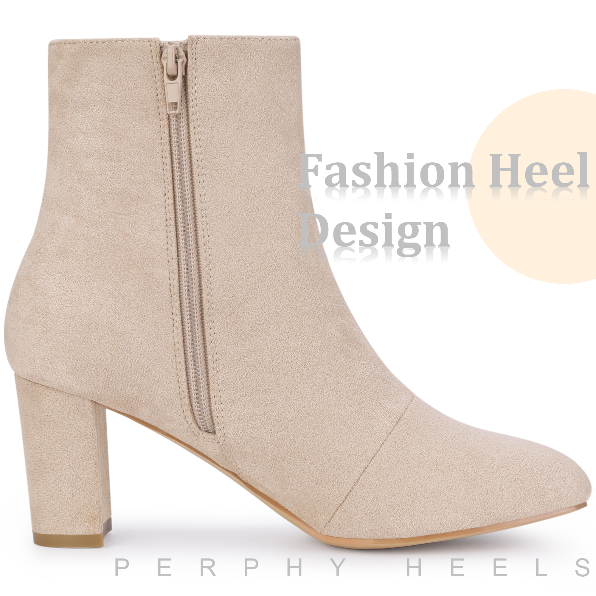 DARING DIVA Square Toe Dressy Boot Block Heels Ankle Boots Beige 8