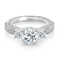 thumbnail image 2 of Gem Stone King 925 Sterling Silver White Topaz and White Moissanite Engagement Ring for Women (2.39 Cttw, Gemstone November Birthstone, Round 7MM and 4MM, Size 9), 2 of 3