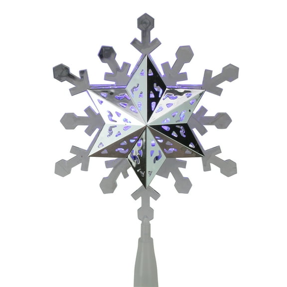 LED Lighted Rotating Snowflake Christmas Tree Topper - 9.25" - White and Blue - Clear Lights