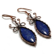 Lapis Lazuli Gemstone Copper Wire Wrap Drop Dangle Earrings Jewelry 2.10" SA 11