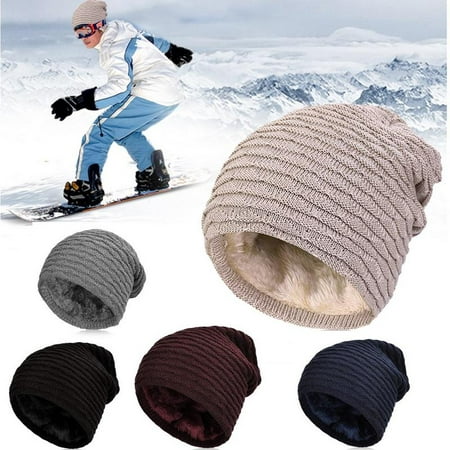 Men Warm Knit Hat Winter Beanie Hat Skull Slouch Cap for Men, Wine Red