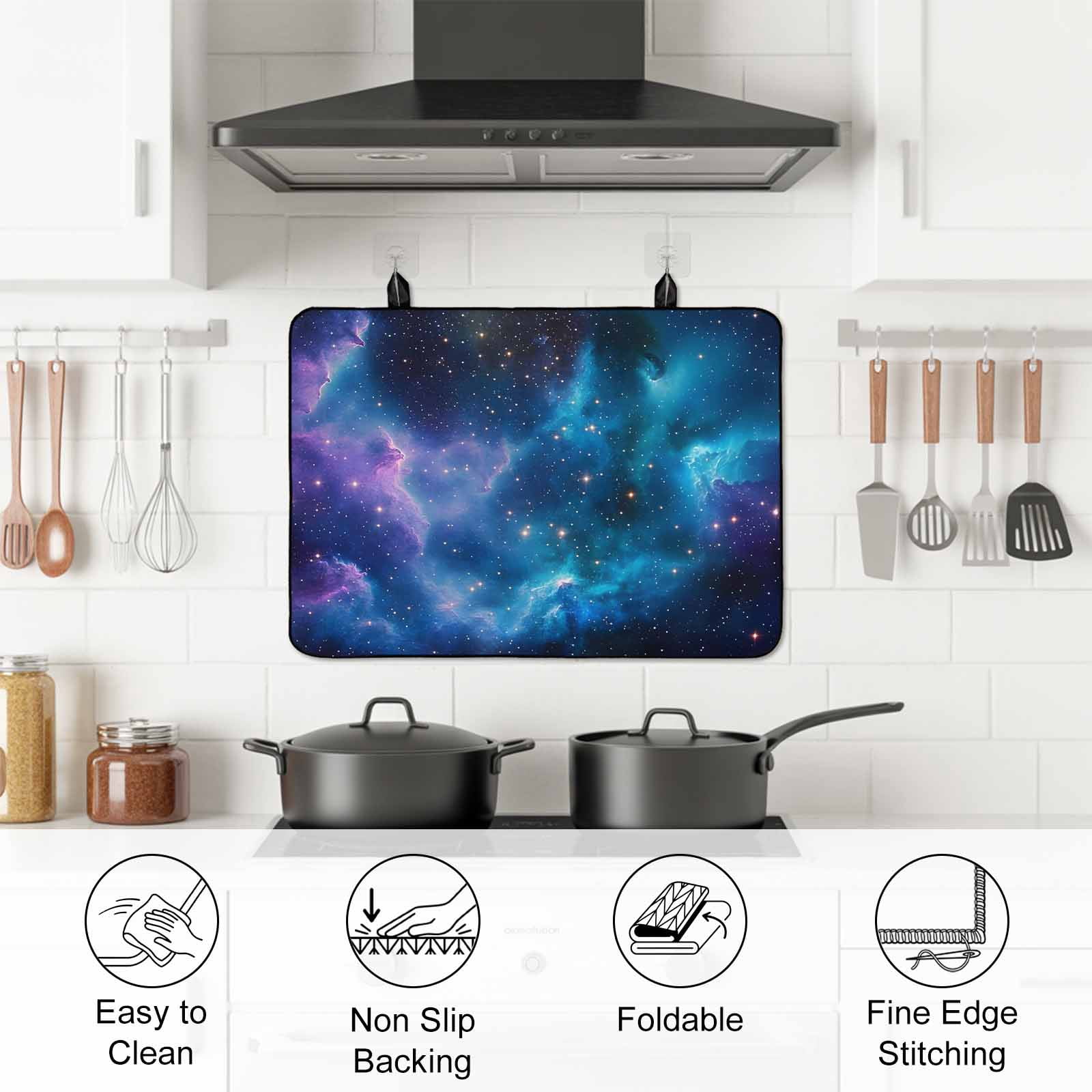 Starry Sky Stove Top Cover for Electric Stove, Heat-proof & Non Slip Glass Top Stove Cover Protector, Modern Rustic Blue Purple Ombre Star Night Kitchen Flat Cooktop Rubber Mat 24x21 Inches
