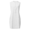 thumbnail image 4 of RYRJJ Cotton Linen Dress for Women Button Shirt Dress Sleeveless Round Neck Dressy Casual Mini Dresses with Pockets(White,XL), 4 of 4