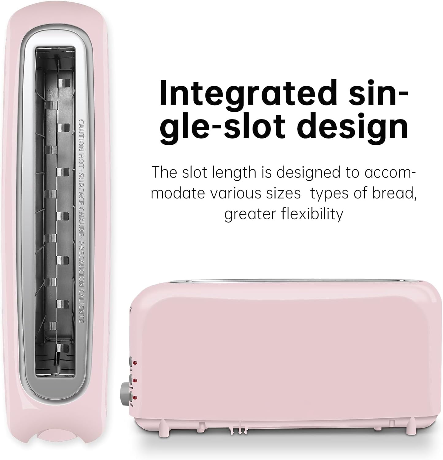 2-Slice Slim Toaster, 6 Shade Settings with Cancel, Reheat & Defrost, 10" Long Slot, Auto Shut off, Removable Crumb Tray, Pink