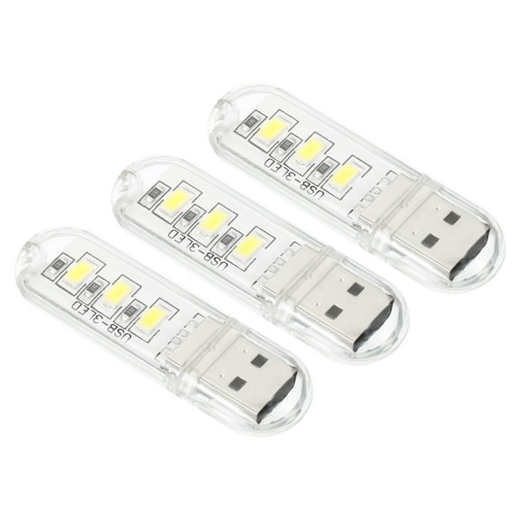 Uxcell Portable USB Plugin 3 Beads LED Night Light Lamp Stick, White 3 Pack
