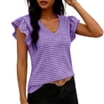 thumbnail image 2 of Craaazy Women's Plus Size Friendly Striped V-Neck Ruffle Short Sleeve Top for Daily Wear, 2 of 6