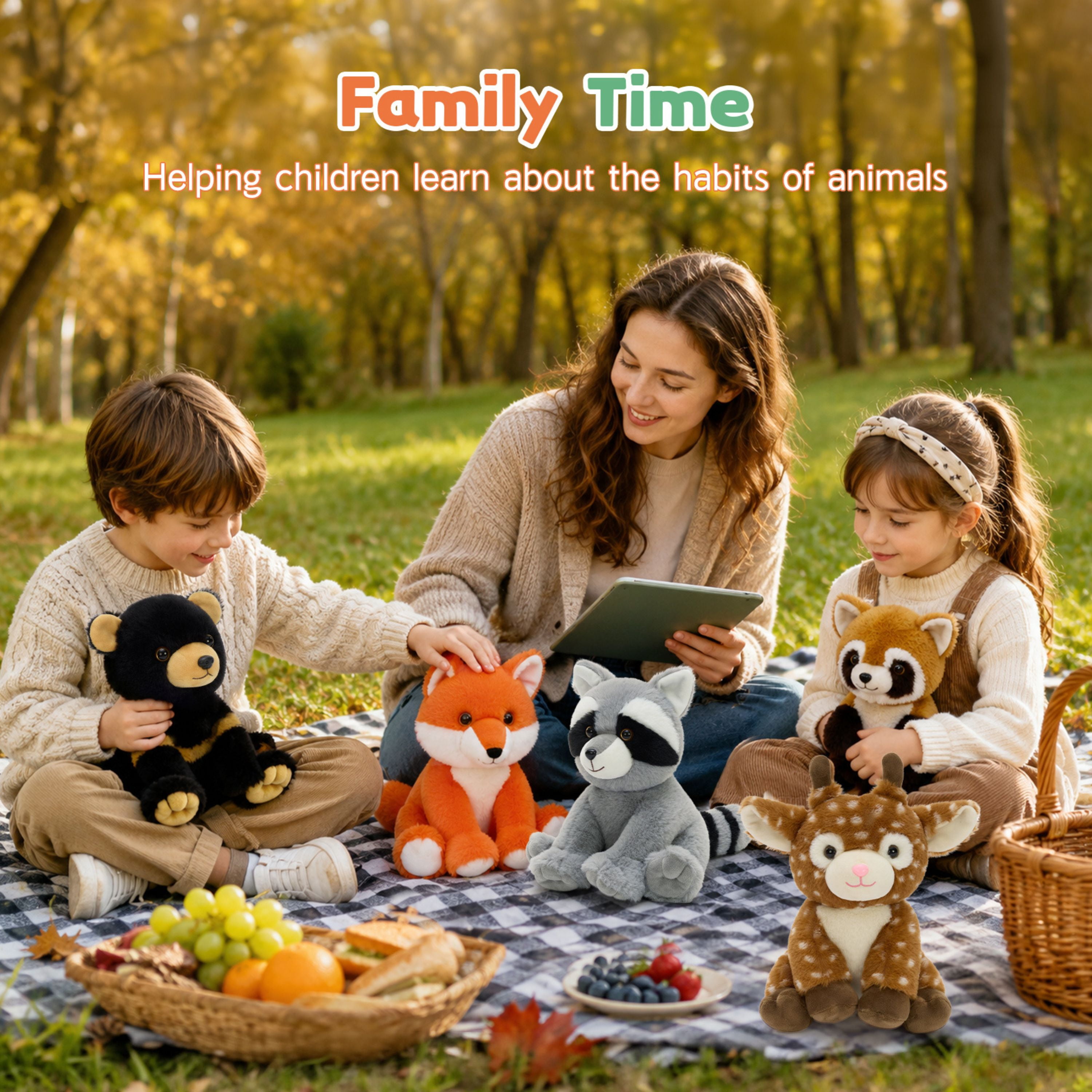 Muiteiur 5-Piece Woodland Stuffed Animals Set, 7.9 Inch Forest Plush Toys for Kids