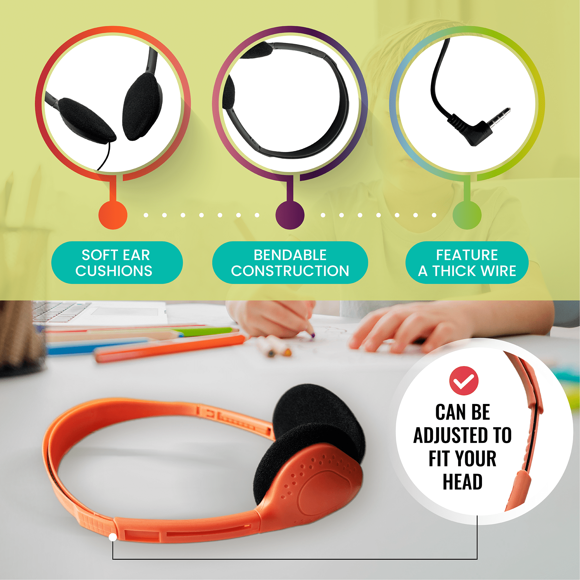 Bulktech Wired On-Ear Headphones with 2.5mm Connector, Bulk Wholesale, 10 Pack, Assorted Colors