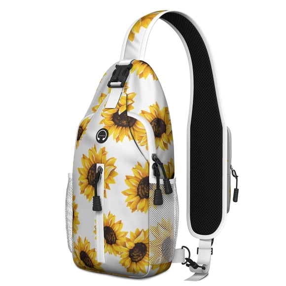 Sac Bandoulière Jaune Vif Tournesol et Papillon – Léger, Résistant à l'Eau, Multi-Poches – Imprimé Bohème Rustique