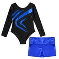 thumbnail image 5 of YONGHS Kids Girls Gymnastics Active Dancewear Long Sleeve Leotard Bodysuit with Shorts Set Royal Blue 12, 5 of 7