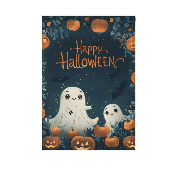 Ghosts Pumpkins in Halloween Garden Flag House Banner 12" x 18" Double Sided Outdoor Yard Decoration