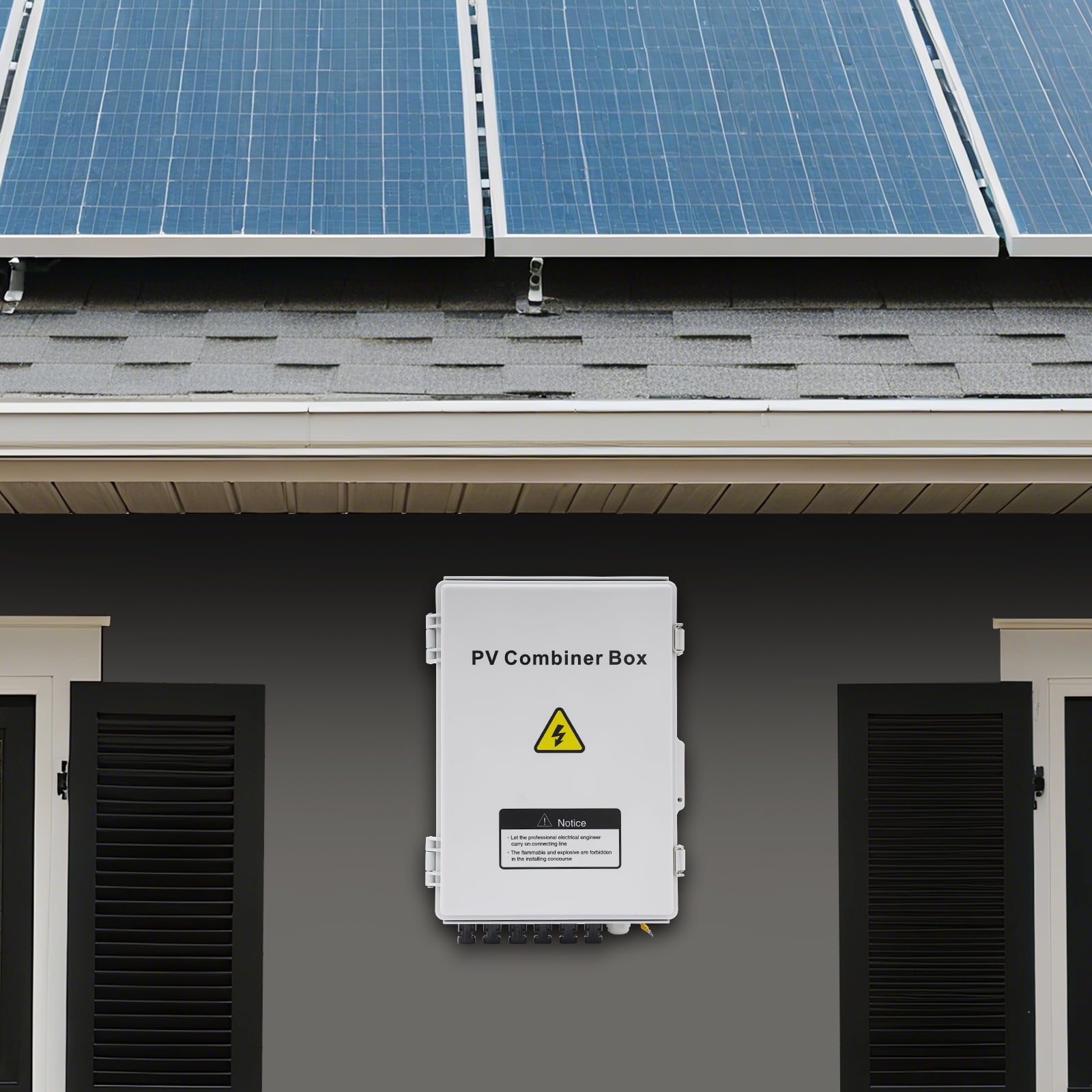 6 String Solar PV Combiner Box, Waterproof 63A Circuit Breaker Junction Box for On/Off Grid Solar Panel System