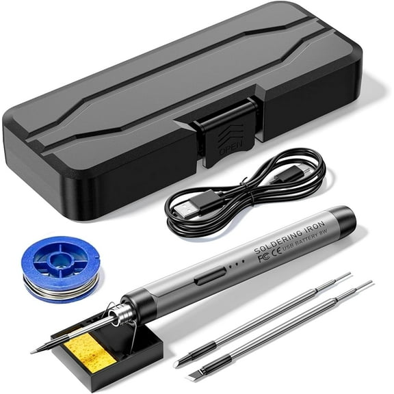 Treedix Mini Cordless Soldering Iron Kit Portable Soldering Iron 3 Temperature Adjustment Soldering Iron Tool Kit USB Rechargeable 8-10W for DIY Electronic Equipment Soldering Projects