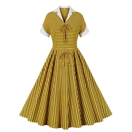 Usdian Graduation Dress V-Neck Short Sleeve Casual Dresses Beach Dresses for Women Womens Summer Outfits Womens Summer Outfits Stylish Solid for Party Yellow XL Sales Today Clearance