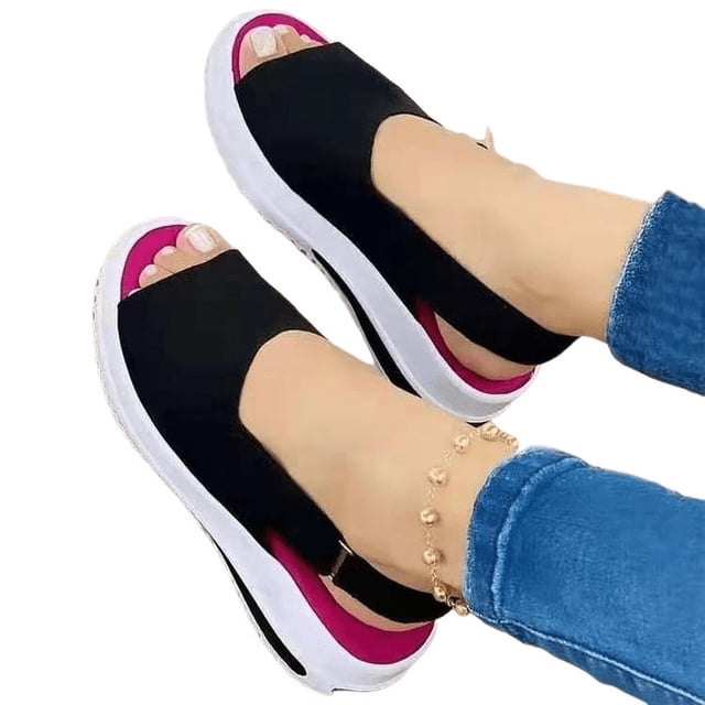 Sandales d'Été Confortables pour Femmes en Forme de Poisson Profond Velcro Fermeture Résistante Antidérapante-Youyou