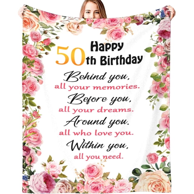 LHSHID Happy 50th Birthday Gifts for Women Blanket 50th Birthday Decorations Throw Blanket Birthday Gift Ideas for 50 Year Old 50"x60"