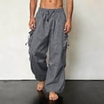 thumbnail image 2 of Men's Baggy Cargo Pants Loose Fit Drawstring Parachute Pants Mens Summer Pants Dark Gray M, 2 of 6