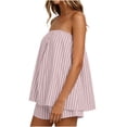 thumbnail image 4 of Uootdi Short Sets for Women Summer Strapless Striped Print Top High Waist Layered Casual Shorts Beach Vacation Matching Outfits, 4 of 6
